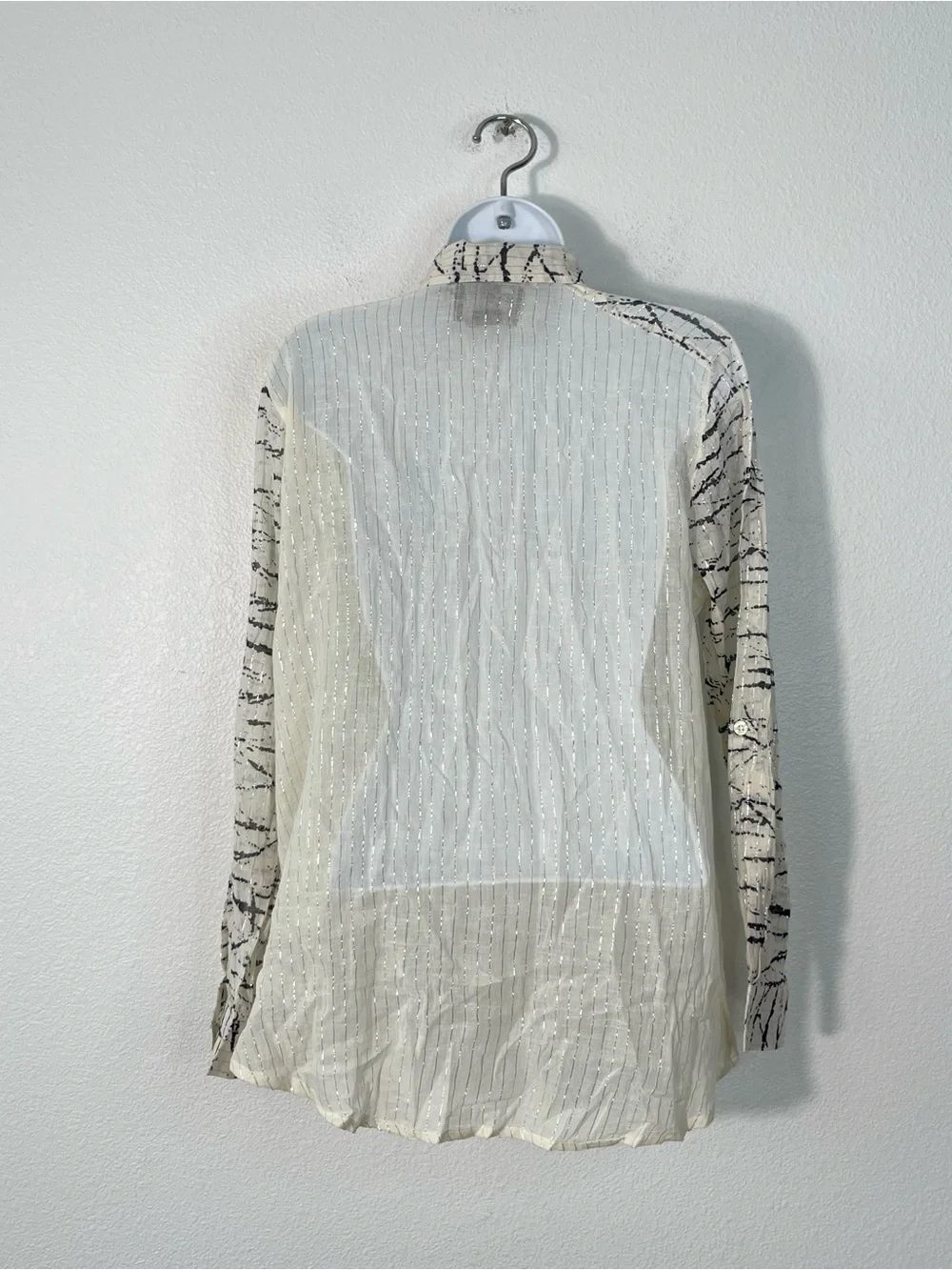 Stussy Button-Down Cotton Shirt Cream Silver Long Sleeve Size Medium Y2K NEW - Picture 4 of 6